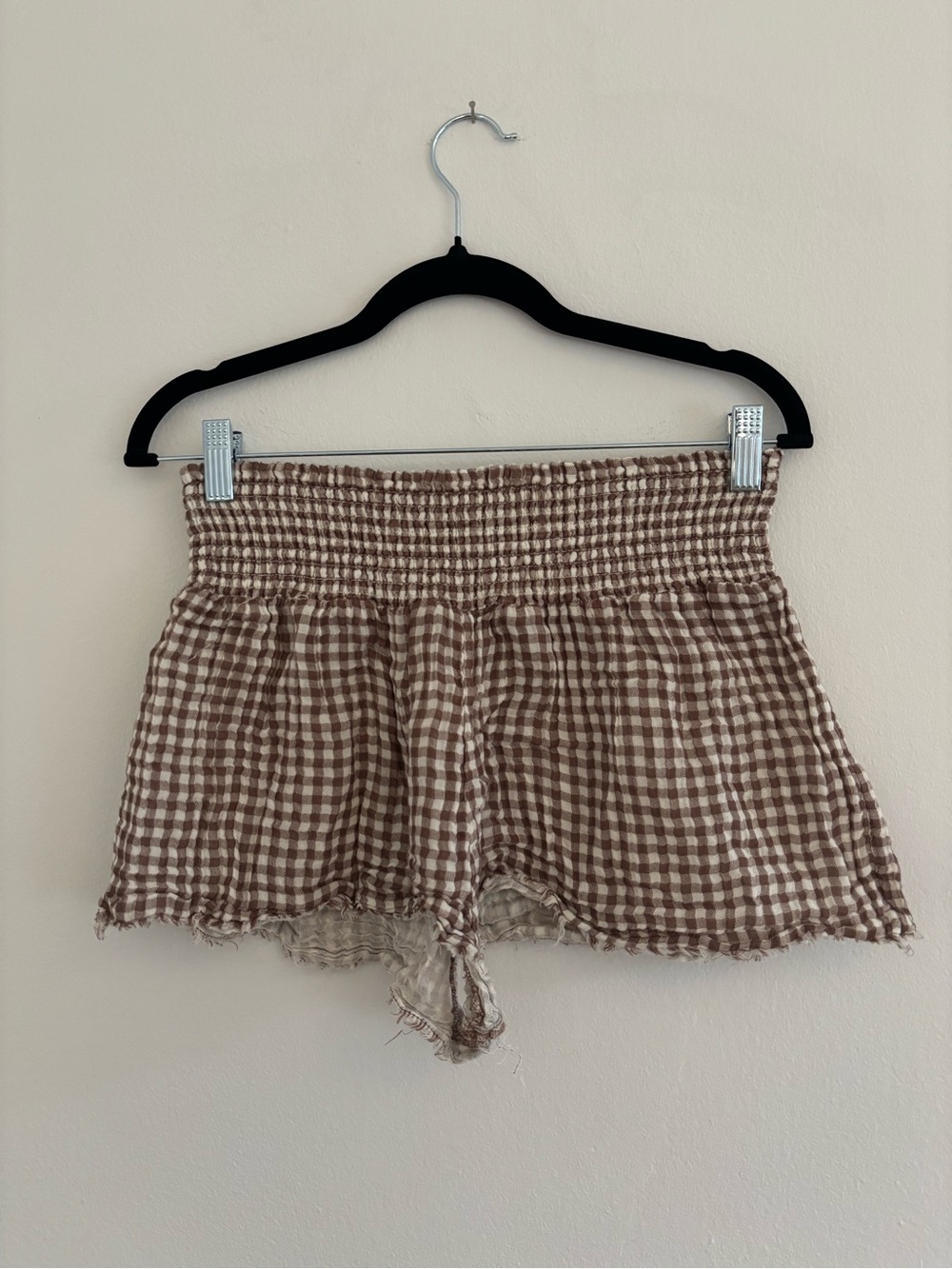Urban Outfitters Brown and White Gingham Smocked Shorts
